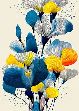 Abstract Floral Art with Blue and Yellow