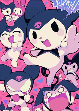 Kuromi character collage on pink background