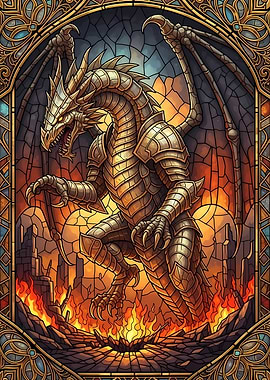 Armored Dragon Stained Glass Illustration