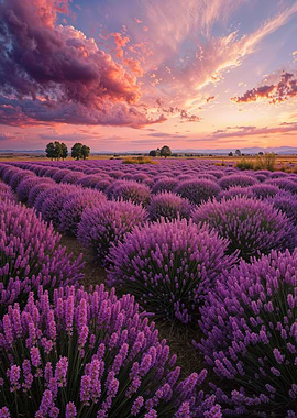 Spring Lavender Field at Sunset