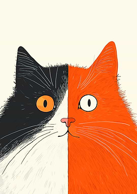 Split-Face Cat Illustration