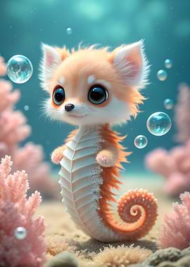 Cute Dog-Seahorse Hybrid Underwater