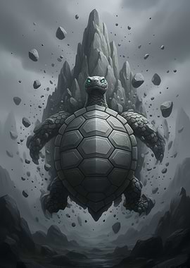 Stone Turtle with Floating Rocks