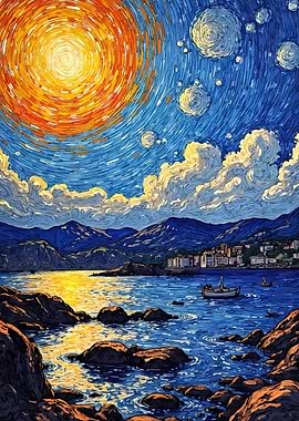 Coastal Landscape in Van Gogh Style