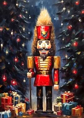 Nutcracker with Christmas Trees and Gifts