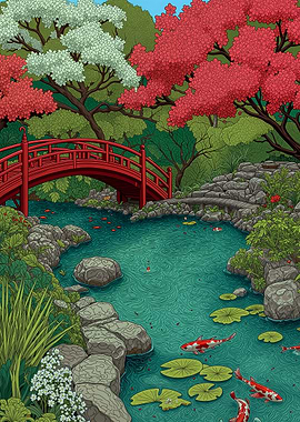 Spring Garden with Koi Pond
