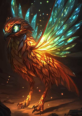 Fantasy Bird with Glowing Wings
