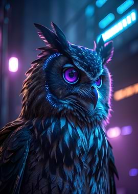 Cyberpunk Owl with Neon Lights