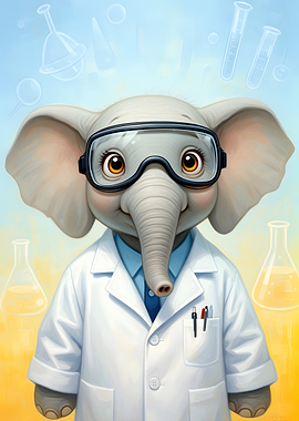 Elephant Scientist with Goggles and Lab Coat