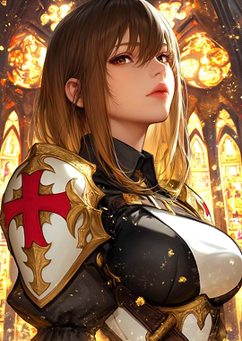 Anime Knight Girl with Red Cross