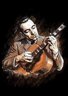 djanggo reinhardt Playing Guitar with Cigarette