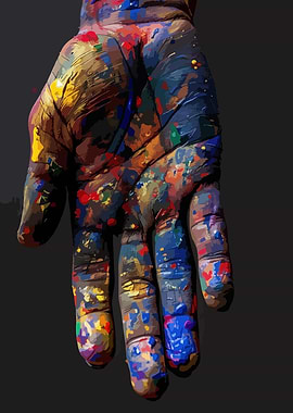 Colorful Paint Splattered Hand