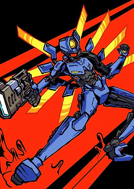 Blue Robot Action Pose