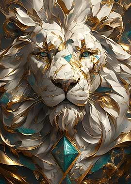 Marble and Gold Lion Head