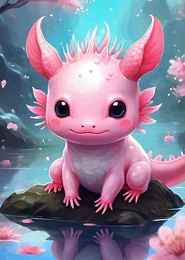 Cute Pink Axolotl Cherry Blossoms