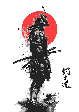 Samurai Warrior with Red Sun