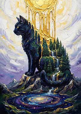 Celestial Cat Mountain Painting