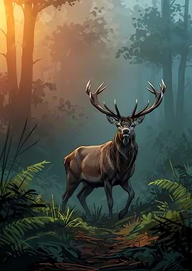 Majestic Deer in Forest Illustration