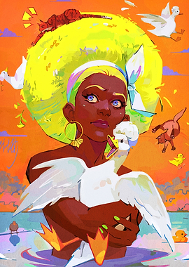 Woman with Duck and Cats