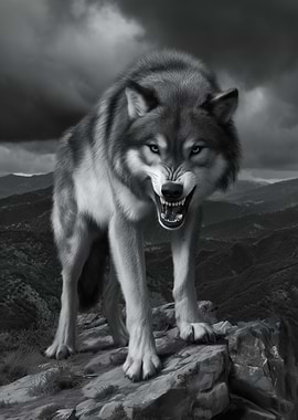 Angry Wolf on Mountain Peak