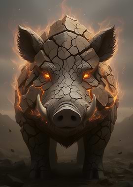Stone Boar with Fiery Aura