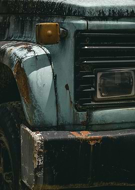 Rusty Blue Truck Front Detail