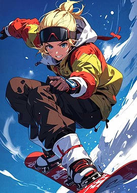 Anime Snowboarder in Action
