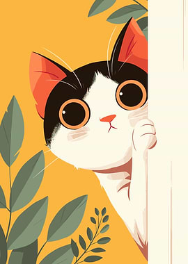Cute Cat Peeking Cartoon Illustration