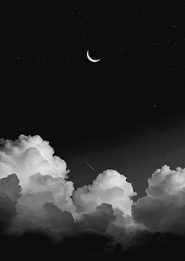 Night Sky with Moon and Clouds
