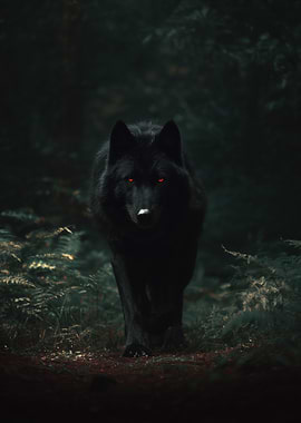 Black Wolf with Red Eyes