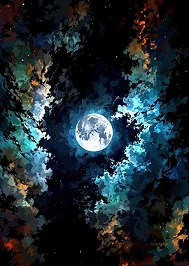 Full Moon Night Sky Painting