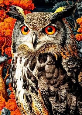 Detailed Owl Portrait with Autumnal Background