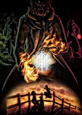 Dark Fantasy Figure with Fire and Symbol