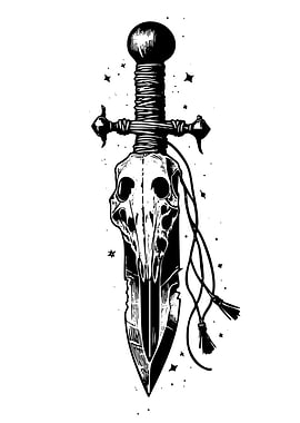 Skull Sword Black and White Art