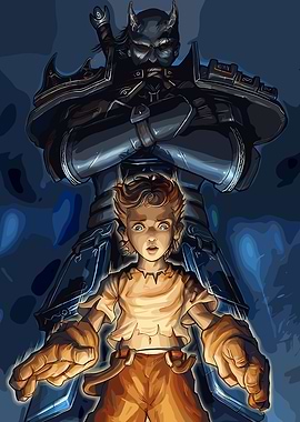 Boy and Armored Figure Digital Art