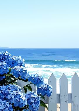 Blue Hydrangeas by the Sea