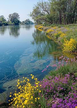 Riverbank with Spring Flowers