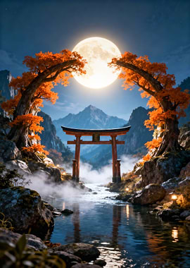 Torii Gate Under Full Moon