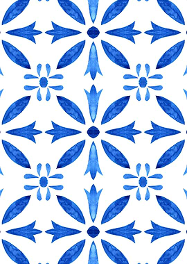 Blue Floral Pattern Watercolor