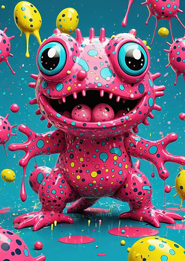 Playful Pink Polka-Dot Monster — Glossy 3D Creature Art