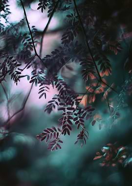 Abstract Leaves with Teal and Pink