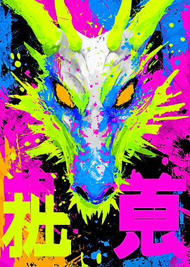Neon Dragon Head with Japanese Text