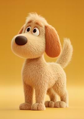 Cute Cartoon Dog on Yellow Background