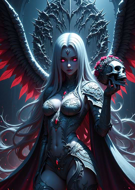 Winged Woman with Skull and Roses