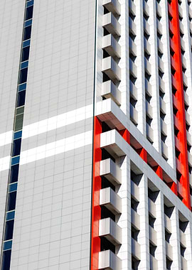 Modern Building Facade with Red Accents