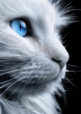 Close-up of a White Cat With Blue Eyes