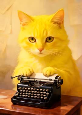 Yellow Cat with Typewriter
