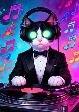 DJ Cat with Glowing Eyes