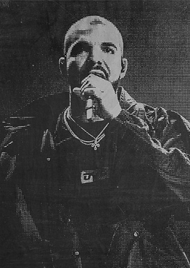 Drake Performing with Microphone, Black and White