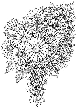 Doodle Flower Bouquet Black and White